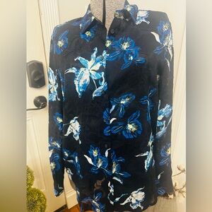 Women’s Banana Republic Dillion Classic Fit Sheer Textured Floral Blouse Medium